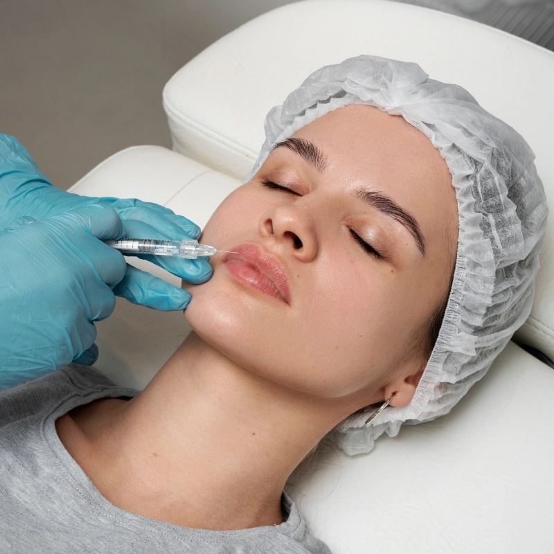 علاج الفيلر للحصول على شفاه ممتلئة وبشرة مشدودة في عيادة الليزر.